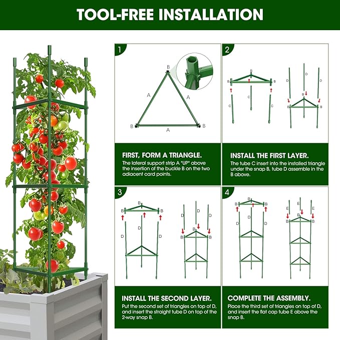 3 Pack Tomato Cages for Garden,Up to 51.2Inch Tomato Cage Trellis-Upgraded Hexagon Connector,Heavy Duty Adjustable Tomato Stake Support for Raised Garden Bed