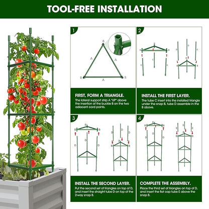 3 Pack Tomato Cages for Garden,Up to 51.2Inch Tomato Cage Trellis-Upgraded Hexagon Connector,Heavy Duty Adjustable Tomato Stake Support for Raised Garden Bed