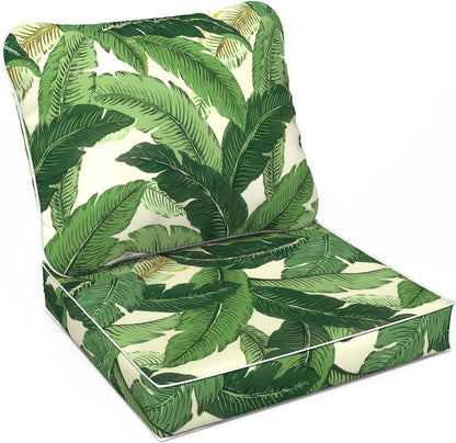 LVTXIII Outdoor Deep Seat Cushion 24"x24"x4" Patio Seat and Back Cushion Set Seasonal Chair Cushion for Dining Arm Chairs, Wicker Chairs and Garden Furniture Decoration, Swaying Palms Green