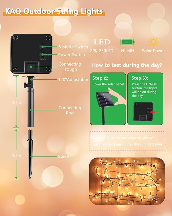 Upgrade 2Pack 500LED Solar String Lights for Outside, 180FT Solar Christmas String Lights Outdoor with 8 Modes, IP65 Waterproof Outdoor Twinkle Light, Garden Xmas Tree Christmas Decoration, Warm White