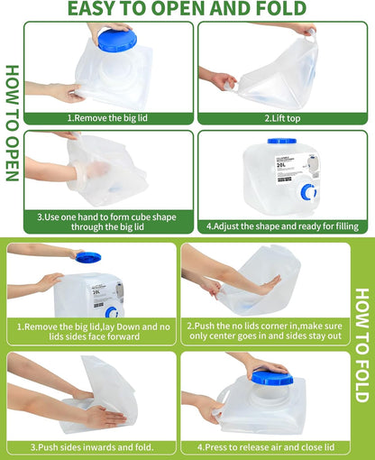 2 Pack 5.3 Gallon Collapsible Water Container Camping Water Container with Spigot,Portable Collapsible Water Jug Water Storage Containers for Outdoors Traveling Emergency,1 Extra Spigot Provided