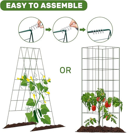 DOEWORKS Cucumber Trellis, 56" High Foldable A Frame Garden Trellis, 2 Pack, Plant Support for Climbing Cucumber, Beans, Tomatoes, Flowers, Green