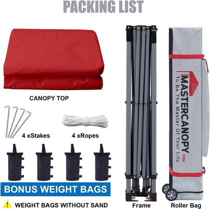 MASTERCANOPY Heavy Duty Pop-up Canopy Tent with Sidewalls (10x10,Red)