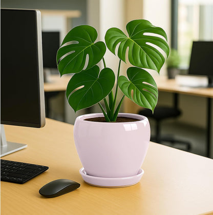 Deep Dream 8 Inch Plant Pots- Ceramic Pots for Plants with Drainage Hole and Saucer, Large Planter Pot for Indoor Plants Outdoor Decor, Pink