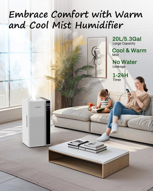 Mifasol Humidifier Large Room Warm and Cool Mist, 5.3Gal/20L Humidifiers for Home 1500 sq ft, Double Nozzles Whole House Humidifier, Humidifiers for Bedroom Plants Office Commercial Large Areas, White