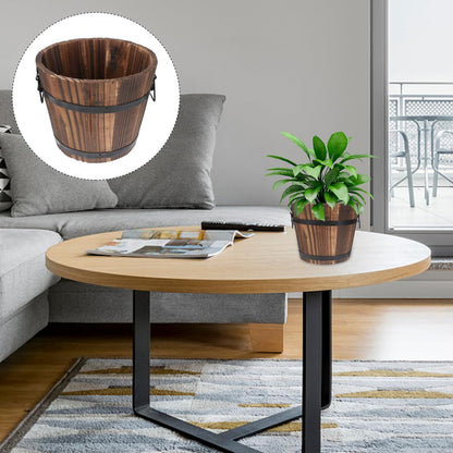 Wooden Barrel Flower Pot - Rustic Planter for Indoor & Outdoor Use with Drainage Holes - 7 Inch Brown Planter for Decorative Plants & Vegetables