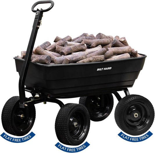 BILT HARD 1200 lbs Poly Garden Dump Cart with No Flat Tires, Quick Release, 2-in-1 Convertible Handle, 7 Cu Ft Dump Wagon Heavy Duty for Yard, Outdoor