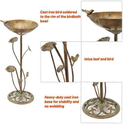 Diam 11.4" W x 28.5" H Cast Iron Pedestal Bird Bath, Bird Baths for Outdoors,Vintage Metal Bird Bath Garden Yard Decoration