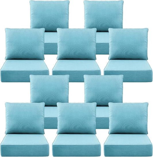Luxury 6" Outdoor Cushions for Patio Furniture, 24x24x6" Thick Seat Cushion Set of 10, Fade Resistant Couch Chair Replacement Cushions High Density Deep Wicker Chair Cushion w/ Removable Cover, Teal