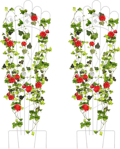 Metal Detachable Trapezoidal Garden Trellis for Climbing Plants, 60 Inches Sturdy Patio Plant Support for Indoor Plants Trellis for Rose, Vegetable Flower, Backyard Pack of 2 - White