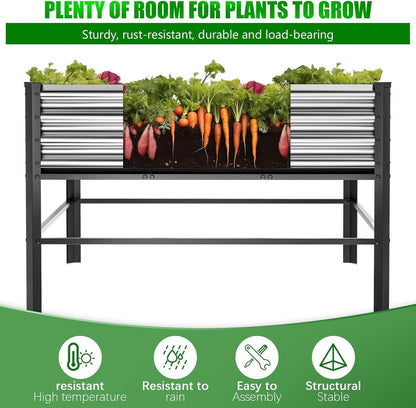 Doniks Raised Garden Bed with Legs, 48×48×32in Large Outdoor Metal Galvanized Garden Planting Box,1000lb Capacity for Vegetables Lawn Green Flowers, Fruits, Terrace
