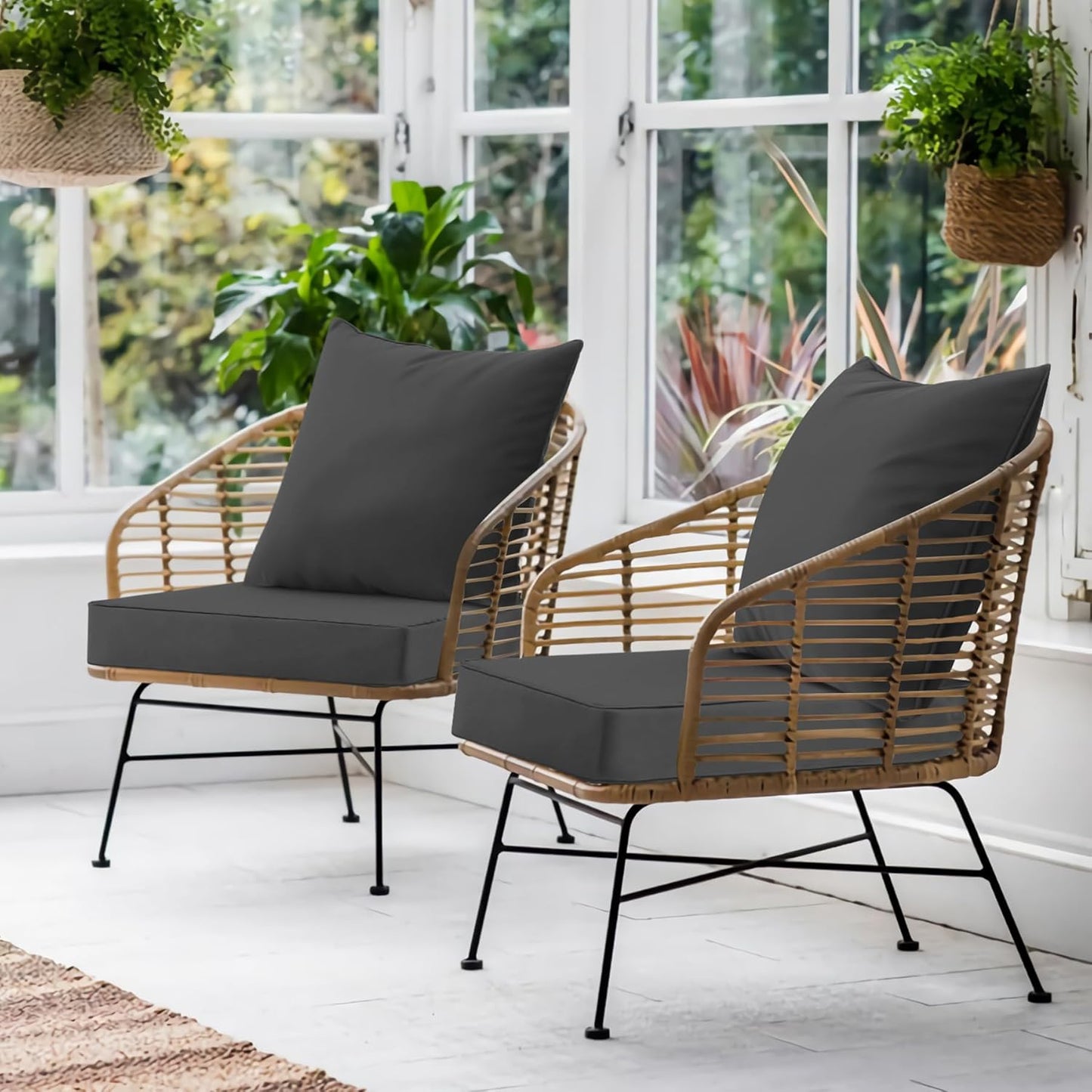 Favoyard Outdoor Seat Cushion Set 19 x 19 Inch Waterproof & Fade Resistant Patio Furniture Cushions with Removable Cover Deep Seat & Back Cushion with Handle and Adjustable Straps for Chair Sofa Couch