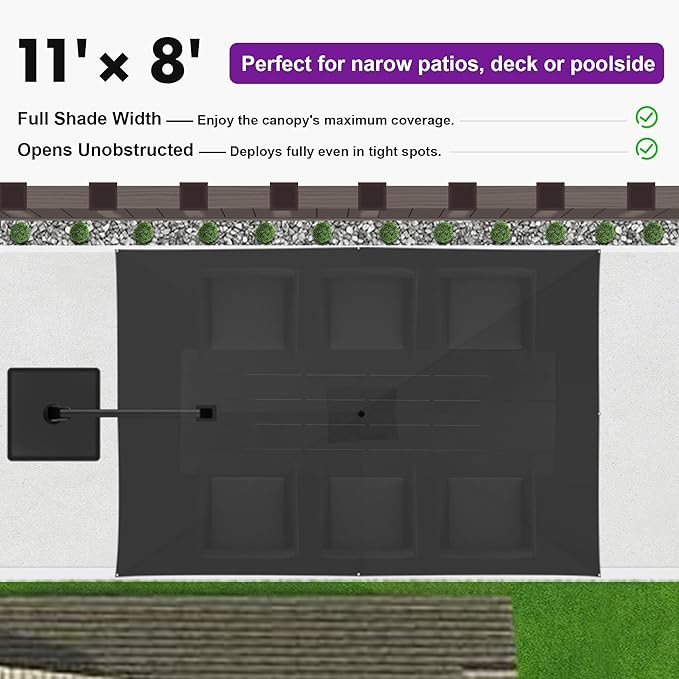 PURPLE LEAF 11' X 8' Left-right Tilting Patio Umbrella Outdoor Cantilever Swivel Rectangle Umbrella with Tilt Aluminum Offset Umbrella with 360-degree Rotation for Garden Deck Pool Patio Grey