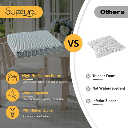 Outdoor Square Corner Seat Cushion, 19"x19"x3", Set of 4, Non Slip Seat Cushion Pads with Removable Cover for Patio Furniture, Garden Yard Lawn, Black White Mini Check