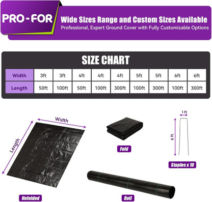 Heavy Duty Weed Barrier Fabric 3ft x 50ft, Landscape Ground Cover for Gardens & Driveways, Premium Weed Control with 10 U Shaped Staples