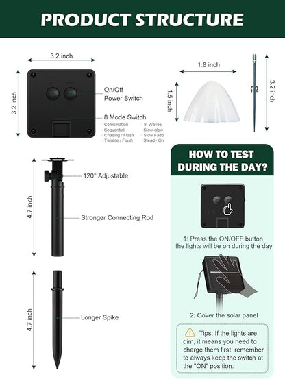 Solar Mushroom Garden Lights for Outside, 20 LED 32.8FT Solar Pathway Lights Outdoor Waterproof for Fence with 8 Lighting Modes for Patio Yard Decorative