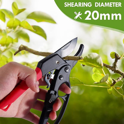 Ultra Sharp Germany Steel Pruning Shears - Cuts 3X Easier, Weak Hand Arthritis Snips, Rust-Resistant, Effortlessly 1-Inch Cut Capacity Garden Scissors, Ergonomic Handle (Reddish balck)