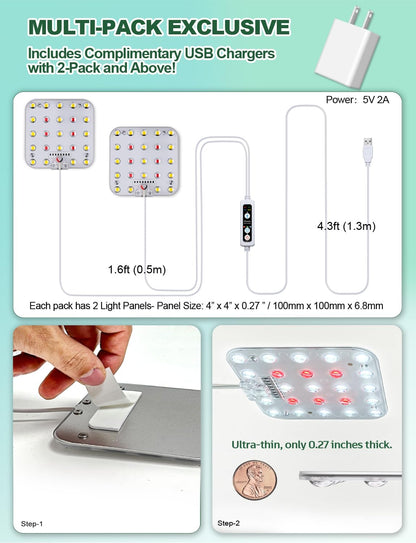 DOMMIA Grow Light,Full Spectrum Plant Light Panel with 6/12/16H Auto On/Off Timer, 4 Dimmable Levels, Suitable for Hydroponics, Seedlings, Succulents, Veg, Flowers & More(No Adapters)