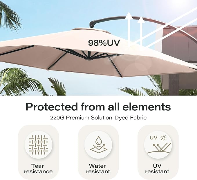 LAUSAINT HOME Outdoor Patio Umbrellas with Base, Upgraded 12FT Curvy Aluminum Offset Cantilever Umbrella with 360° Rotation Design for Garden, Pool, Backyard, Market, Deck (Champagne-Upgraded)