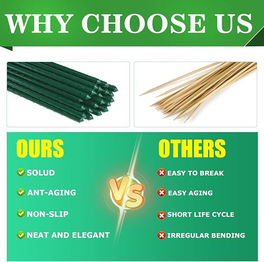 25pcs Steel Plant Stakes 4 Feet,Sturdy Plant Sticks, Plastic Coated Metal Garden Stakes Supports Climbing for Tomato, Bean, Flowers, Tree Potted