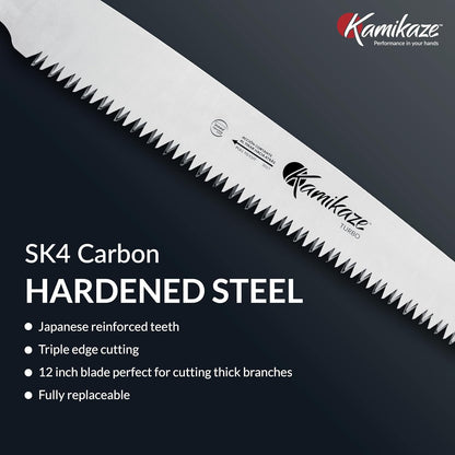 EZ Kut Kamikaze Straight Blade Pruning Saw – 18" Heavy Duty SK5 Carbon Steel – Japanese Pull-Cut Technology – Ergonomic Anti-Fatigue Grip – Tree Trimming Hand Saw with Scabbard