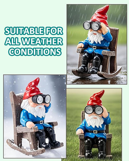 Solar Garden Gnome Statues Resin Gnome Figurines Sitting on Rocking Chair Outdoor Telescope Gnome Gifts for Yard, Patio Decor Gift