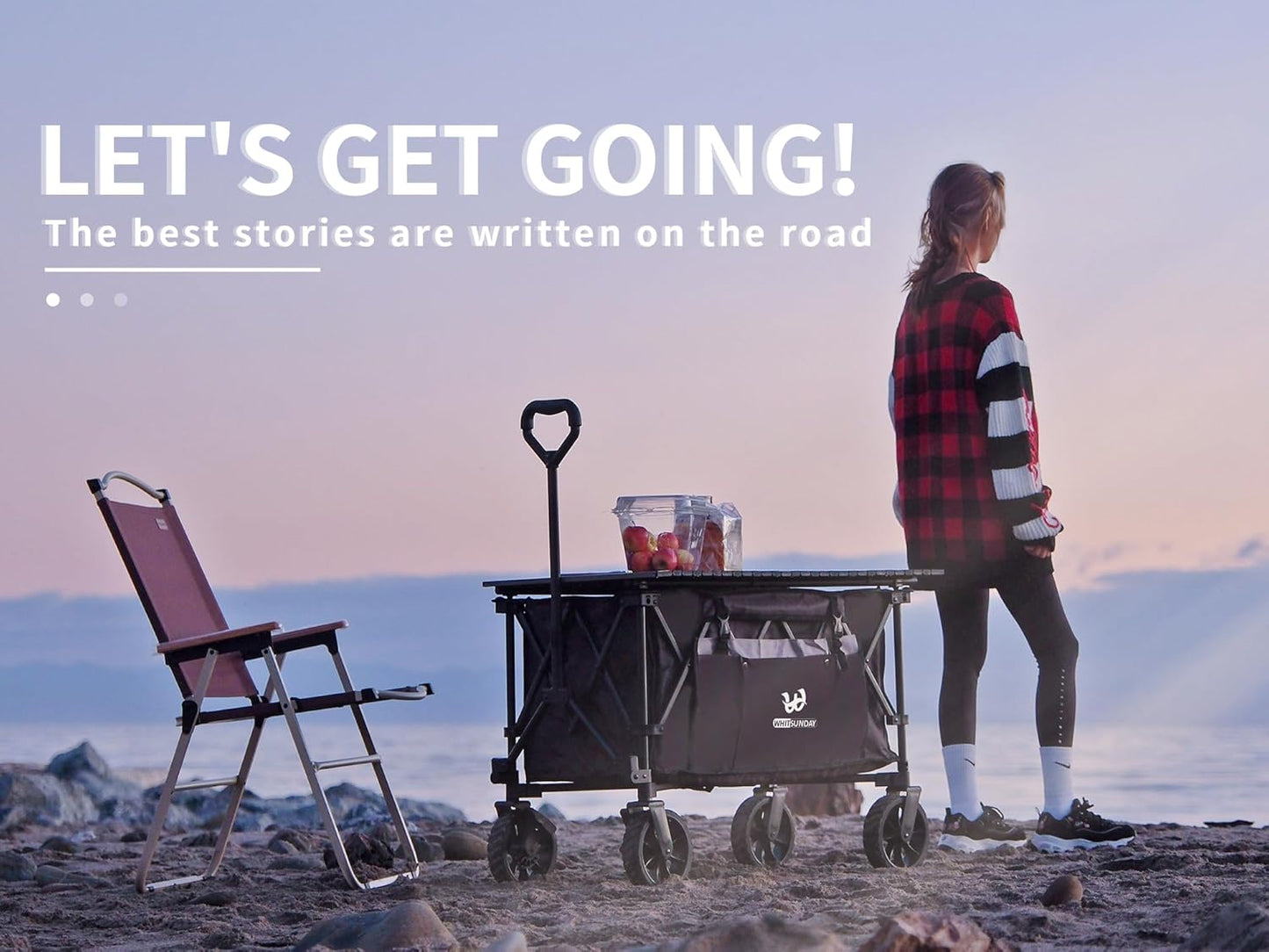 Whitsunday Folding Collapsible Utility Wagon, 400Lbs Heavy Duty Outdoor Park Beach Wagon with Table and Side Pocket for Garden Camping Sports Shopping Grey