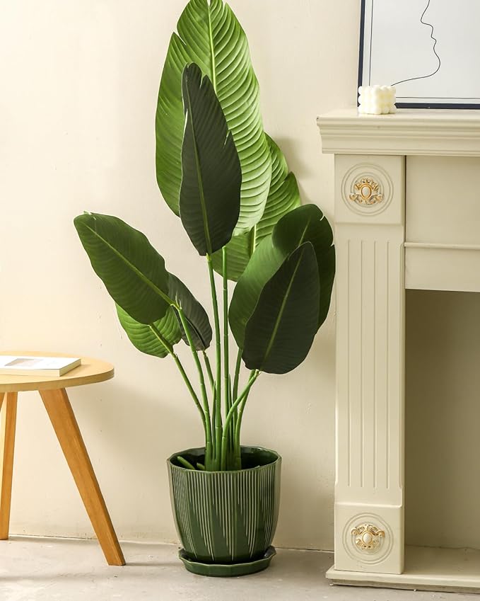 ADN Large 10 Inch Plant Pot Ceramic Planter Indoor Ceramic Pot with Drainage Hole and Saucer for Plants and Flowers, Green