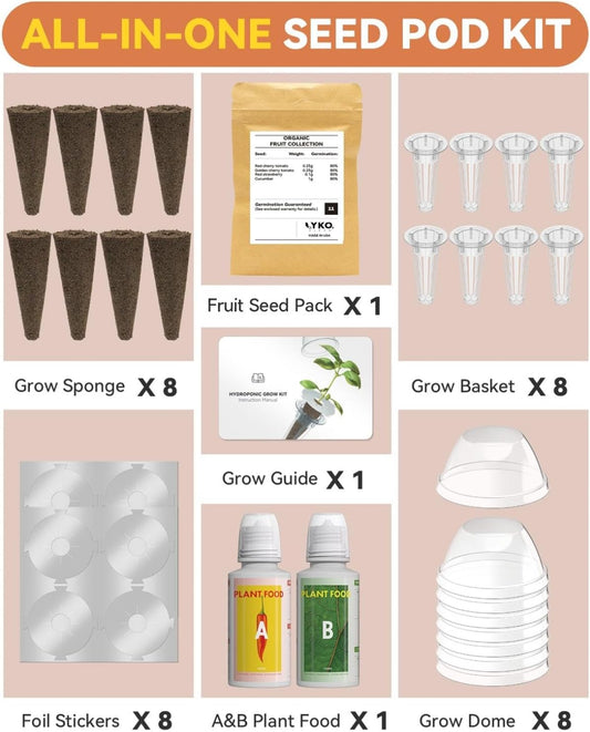 Fruits Seed Pod Kit for AeroGarden, Ahopegarden, iDoo, GARDENCUBE, MUFGA with Strawberry, Cucumber, Red/Golden Cherry Tomato, Compatible with All Indoor Hydroponics Growing System, 8-Pod