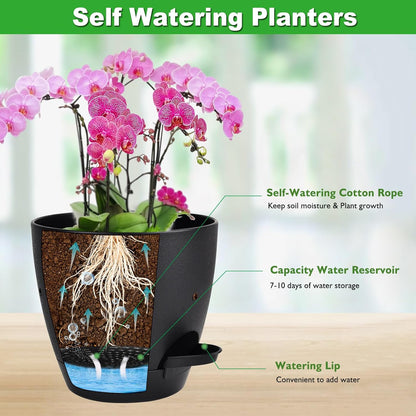 6 Inch Orchid Pots with Holes, 2 Pack Self Watering Planters for Orchids Plastic Orchid Pot Plant Flower Pots for Orchids Indoor Outdoor (Black)