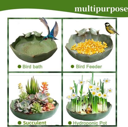 Bird Bath for Outside on Ground, 10 in Ceramic Birds Bath Bowl, Handmade Ground Bird Feeders and birdbath for Outdoors for Outdoors, Garden, Tabletop, Balcony and Lawn (Big - shallow)