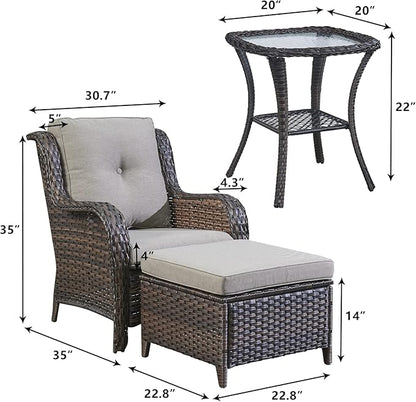 Rilyson Wicker Patio Furniture Set - 5 Piece Rattan Outdoor Sectional Conversation Sets with 2 Chairs,2 Ottomans and 1 Side Table for Porch Deck Garden(Brown/Grey)