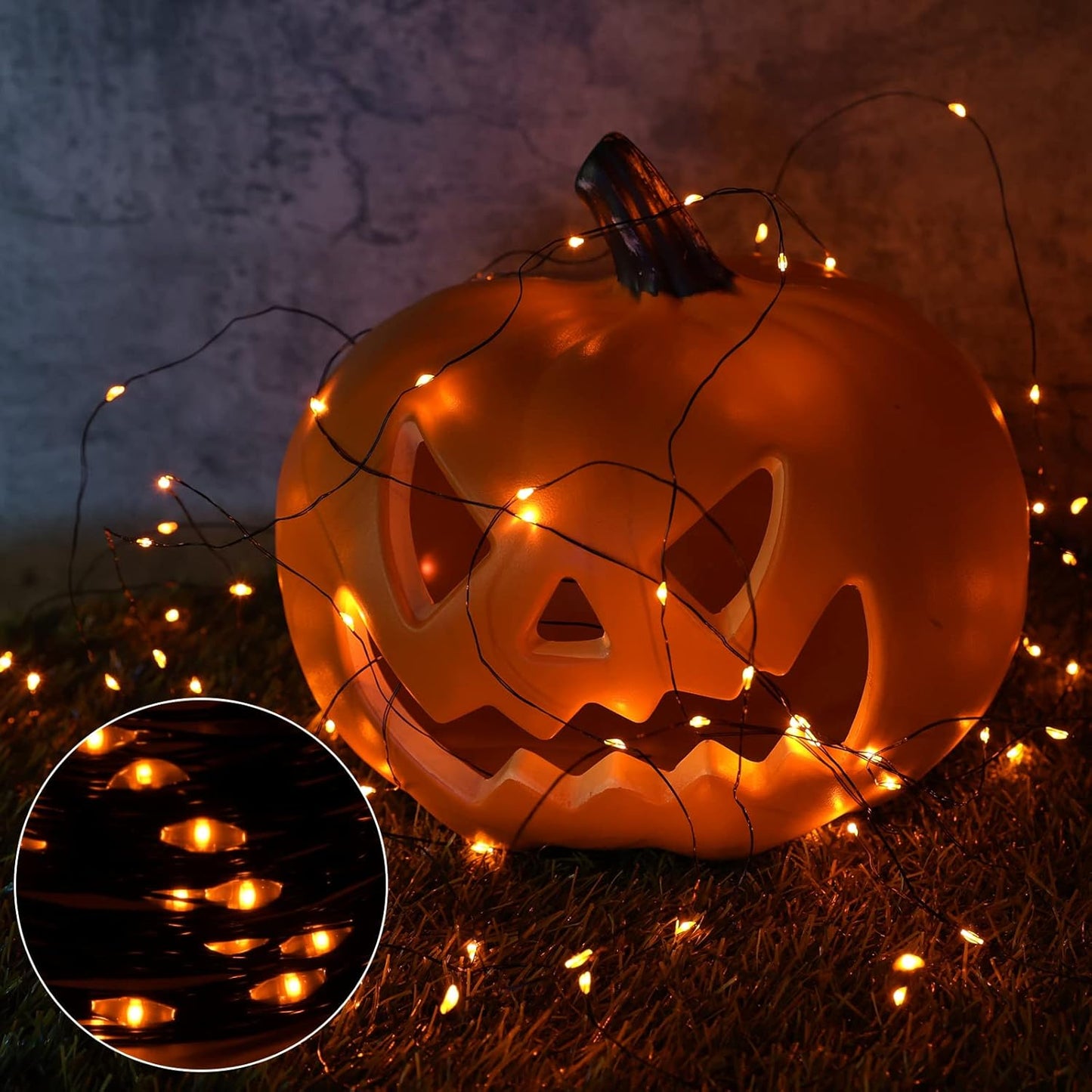 Joomer Orange Halloween Solar String Lights - 2 Pack Total 80FT 240LED Solar Fairy Lights, Waterproof Outdoor Twinkle Lights with 8 Modes for Garden, Porch, Trees, Halloween Decor (Black Wire)