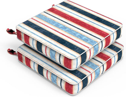 LVTXIII Patio Chair Cushions 19"x19"x3", Water-Repellent Outdoor Seat Cushions for Patio Furniture, Square Chair Pads with Ties for Home Garden Decoration, Set of 2, Stripe Red Blue