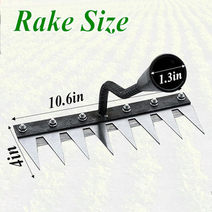 Upgrade Iron Weeding Rake 2.0, 2025 New Iron Rake for Gardening and Weeding, 8 Teeth Carbon Steel Garden Weeder Tool, Detachable Gardening Hand Weeder Puller Tool for Dethatching Lawn Loosening