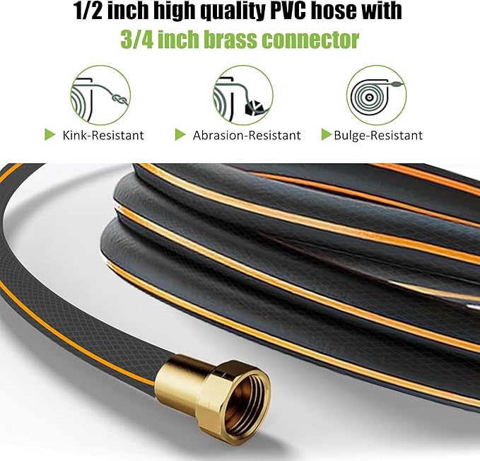 Aokia Retractable Garden Hose Reel, 65 ft x 1/2 inch Garden Hose with Auto Return System, Retractable Water Hose with 180°Swivel Wall Mounted Bracket, 9 Pattern Sprayer Nozzle & Any Length Lock