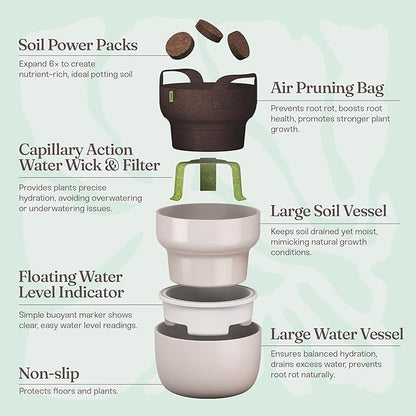 Tendril The SWAP+ Self-Watering Planter | 10" Ceramic Indoor Pot with Air-Pruning Liner, Tools & Repotting Mat