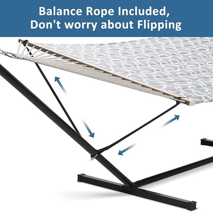 SUNCREAT 55 Inch Extra Large Double Hammock with Stand, 475lbs Capacity, Outdoor Portable Hammock with Hardwood Spreader Bar, Extra Large Pillow, Grey