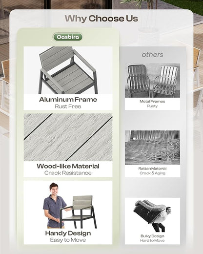 67" Rectangle HDPS Patio Dining Table, Aluminum Outdoor Patio Dining Table with Umbrella Hole, Weather-Resistant for Lawn, Garden, Yard, Poolside and Indoor Use, Gray