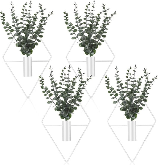 Jexine Hanging Planters with Artificial Eucalyptus Metal Hanging Vase Indoor Plants Holder Modern Geometric Boho Bathroom Wall Decor for Living Room Home Office (White,8 Pcs)