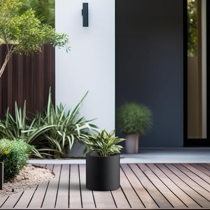 Kante 9.8" Dia Round Concrete Planter, Modern Style Large Cylindrical Plant Pot with Drainage Hole and Rubber Plug for Indoor Outdoor Patio, Burnished Black