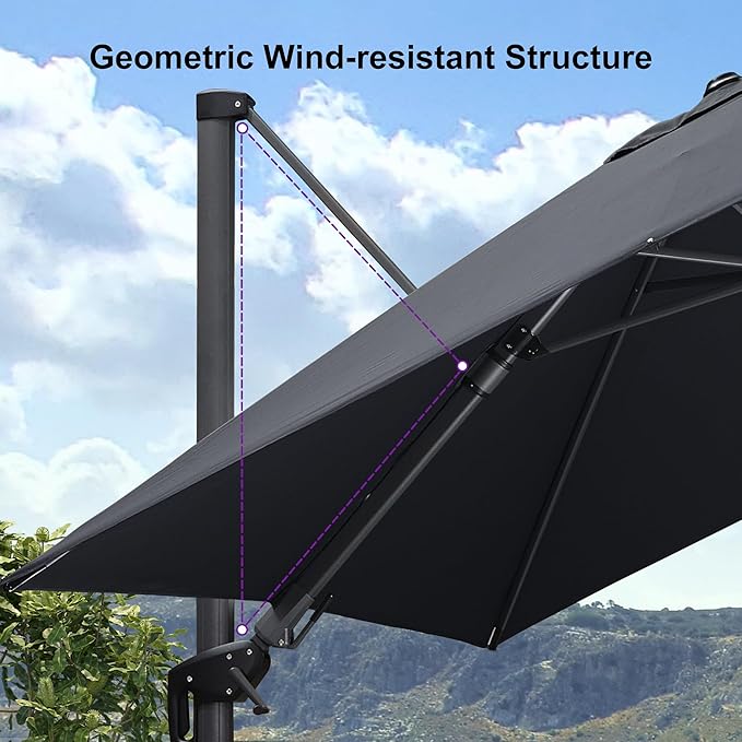PURPLE LEAF 11' X 8' Left-right Tilting Patio Umbrella Outdoor Cantilever Swivel Rectangle Umbrella with Tilt Aluminum Offset Umbrella with 360-degree Rotation for Garden Deck Pool Patio Grey