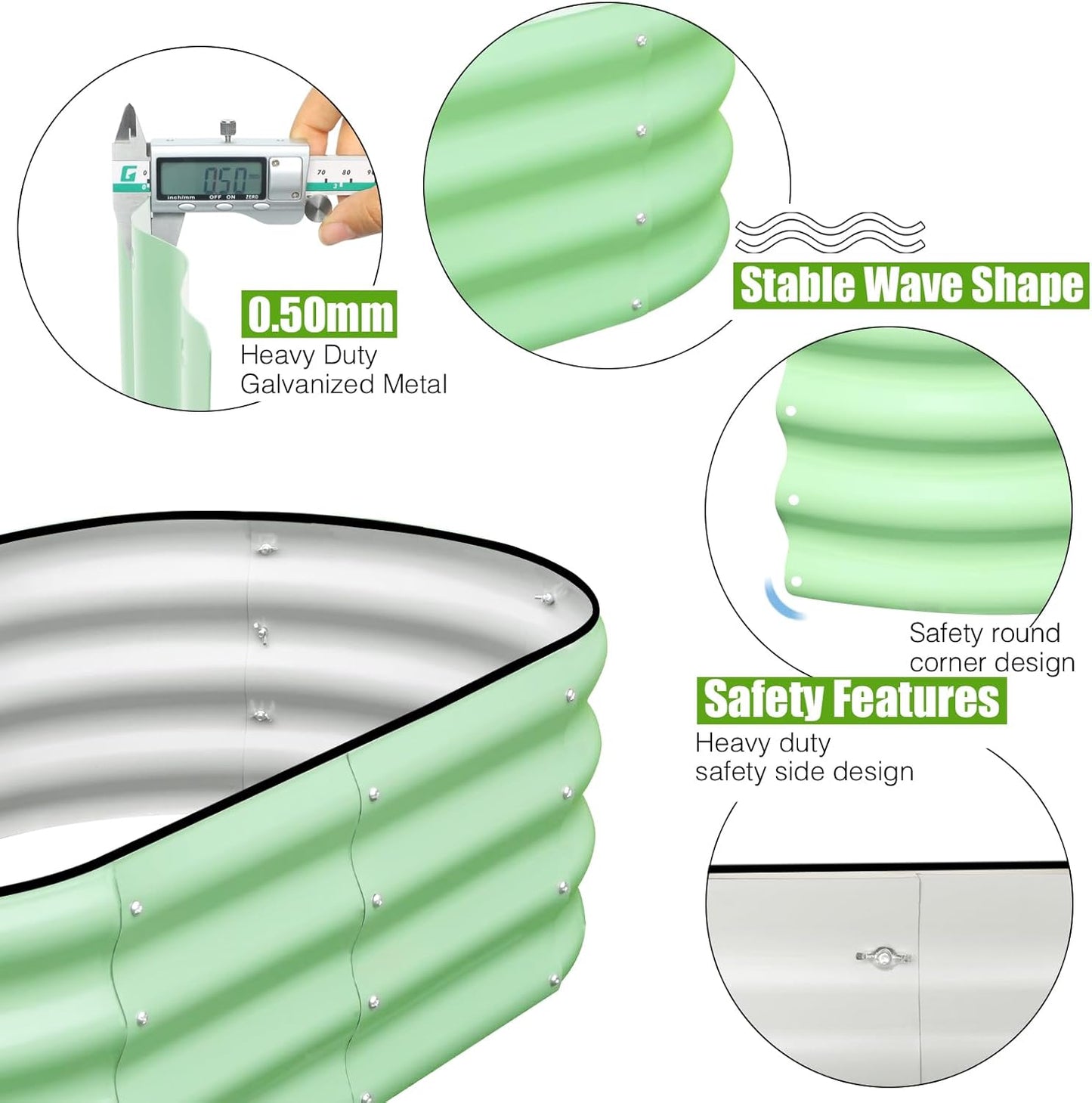 SnugNiture Galvanized Raised Garden Bed Outdoor, 2 Pcs 4x2x1ft Oval Metal Planter Box for Planting Plants Vegetables, Green