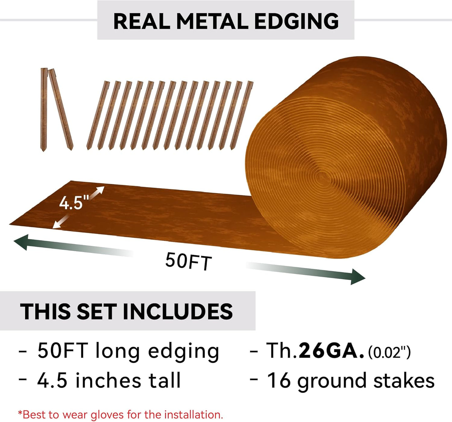 Metal Garden Landscape Edging with 16Pcs Stakes, 4.5" x 50Ft Galvanized Steel Lawn Edgings Roll Flexible Coil Border for Landcaping,Flower Bed,Rusty