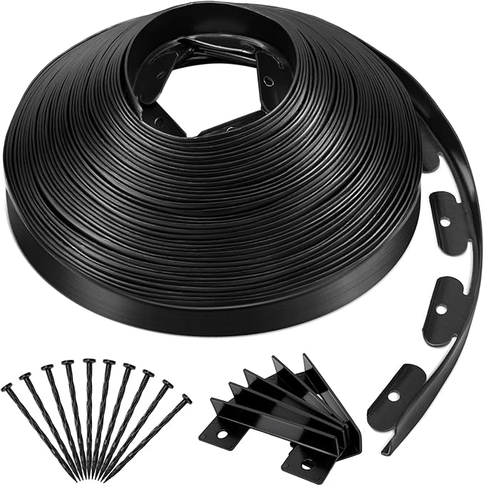 Landscape Edging 2 Inch Tall 100 FT, Garden Edging Border with 5 Pcs Connectors and 60 Pcs Anchoring Spikes for Garden Flower Beds Yard Lawn