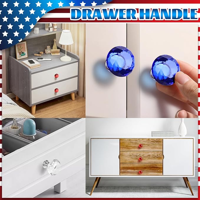 DIY Fairy Wand Garden Beads Stakes Wands Kit,Multiple Color Scheme European Beads Crystal Diamond Tops and 12 or 10 Inch Threaded Rods,Stainless Steel Stakes with Diamond Toppe(Red+White+Blue)