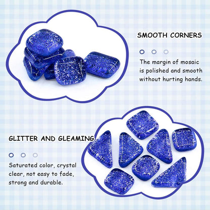 Swpeet 1 Pound Sapphire Blue Shine Crystal Series Mosaic Tiles Assortment Kit, Square and Triangle Genuine Mosaic Tiles Glitter Crystal Mosaic Perfect for Home Decoration Crafts - Mosaic Tiles X