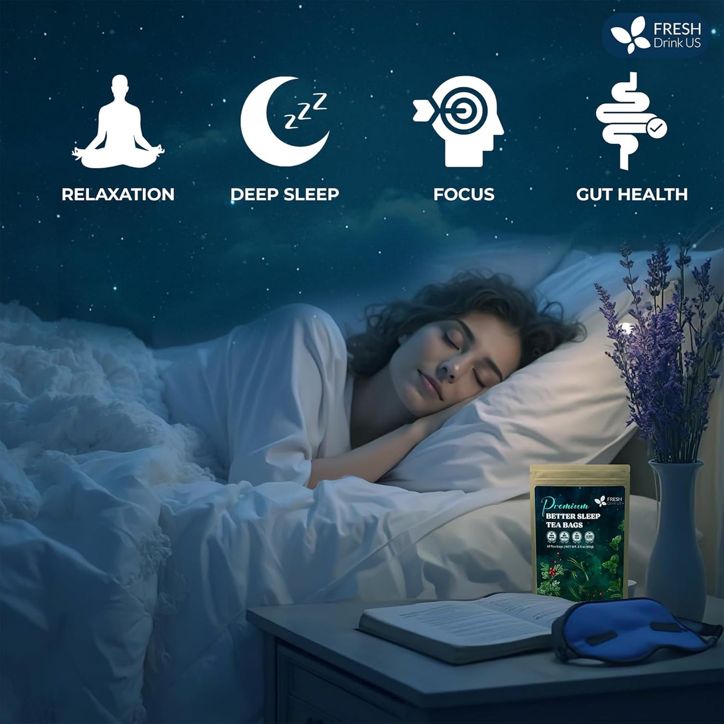 FreshDrinkUS, Premium 135 Tea Bags Better Sleep Herbal Tea | Caffeine-Free Loose Leaf Blend with Spearmint Leaves, Lemongrass Leaves, and Hawthorn Berry – Naturally Refreshing and Aromatic.