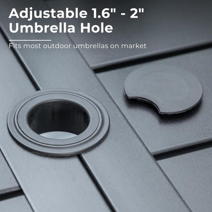 Outdoor Patio Dining Table for 6, 60" x 37" Rectangular Metal Patio Dining Table with Umbrella Hole for Garden, Backyard and Porch, Black