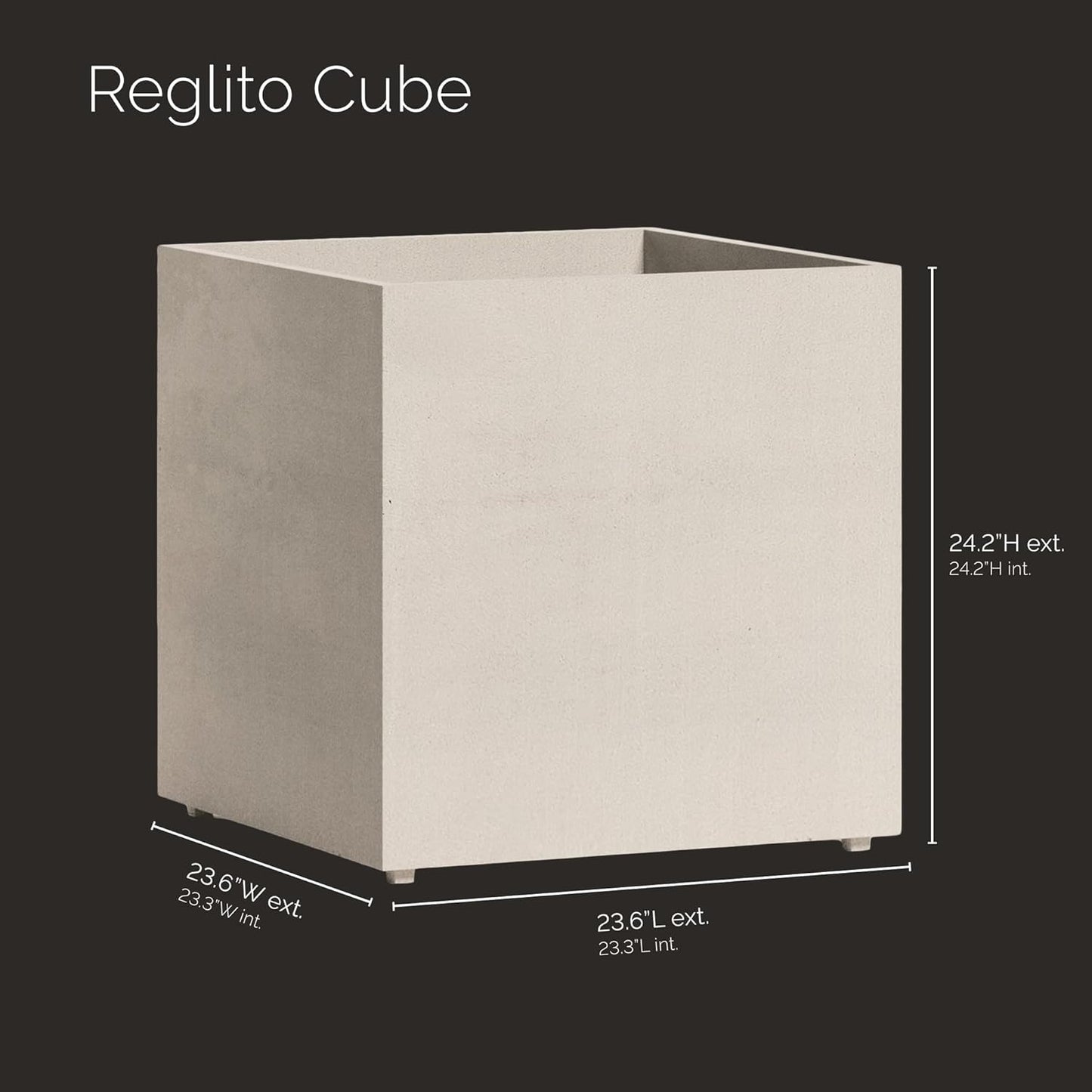 Reglito Cube Planter – Fiberglass Indoor/Outdoor and Weather-Resistant Large Planter (Sand Stone, 23.6" L x 23.6" W x 24.2" H)